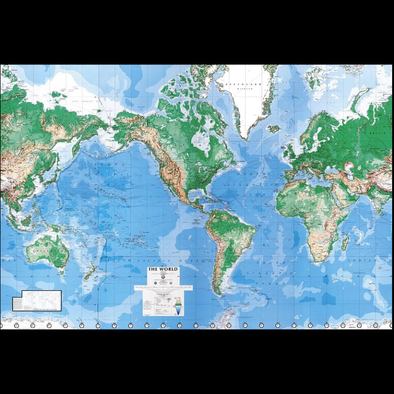 Environmental Graphics World Physical Mural Map, Laminated